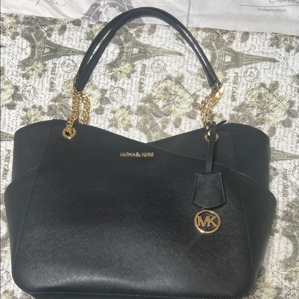 Michael Kors Black Shoulder Bag with Gold Accents